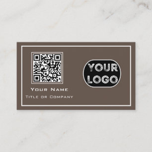 QR Code Business Logo Brown Minimalist Business Card