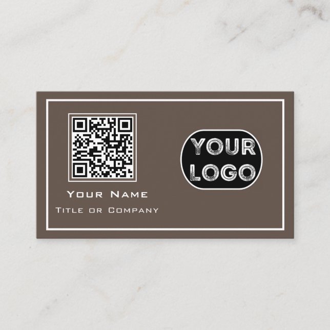 QR Code Business Logo Brown Minimalist Business Card (Front)