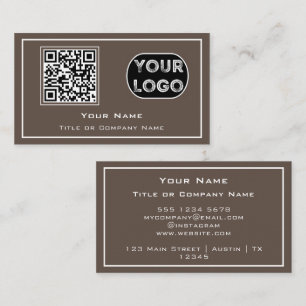 QR Code Business Logo Brown Minimalist Card