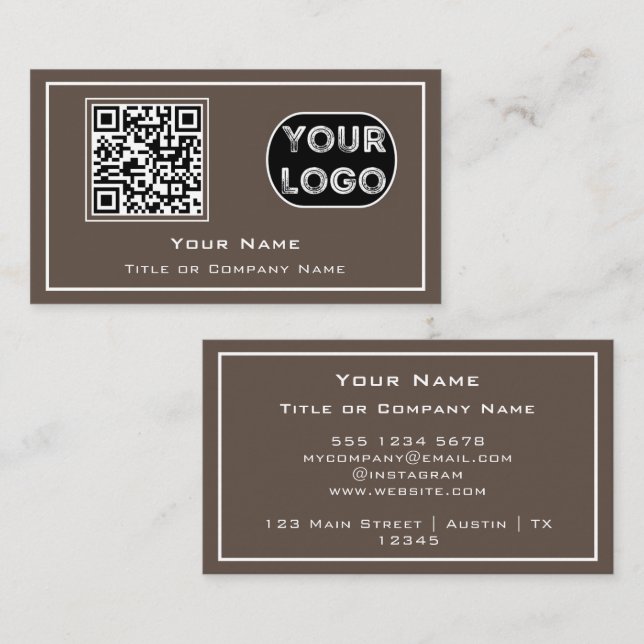 QR Code Business Logo Brown Minimalist Card (Front/Back)