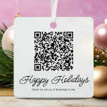 QR Code Business Logo Christmas Metal Ornament<br><div class="desc">Modern business christmas ornament featuring your business logo,  the seasons greetings 'happy holidays',  company details,  social media icons,  and a qr code for customers,  clients or associates to scan.</div>