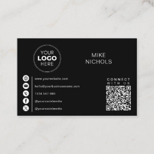 QR Code Business Logo Connect With Us Minimalist Card