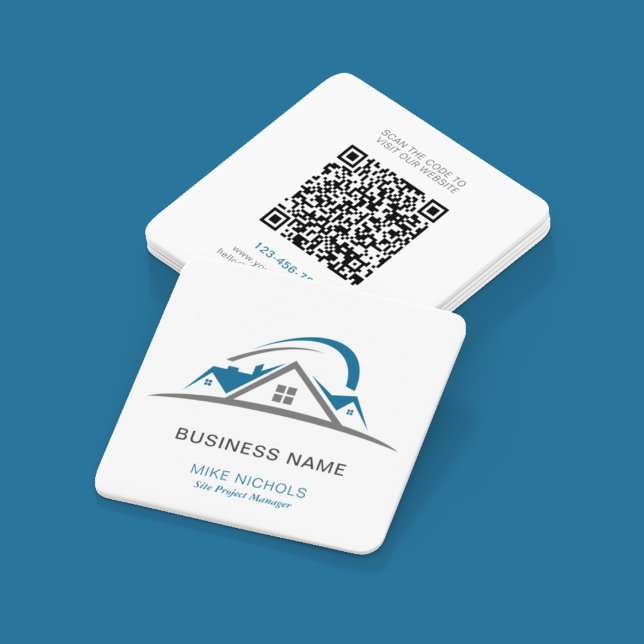 QR Code Business Logo Connect With Us Real Estate Square Business Card (Creator Uploaded)