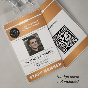 QR code business logo employee photo copper ID Badge