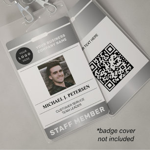 QR code business logo employee photo silver ID Badge