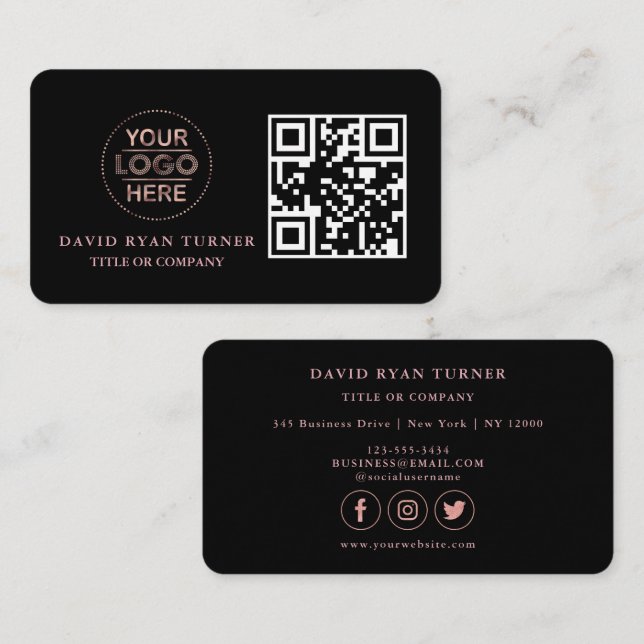 QR Code Business Logo Gold Black Professional   Card (Front/Back)