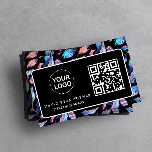 QR Code Business Logo Gold Black Professional Card