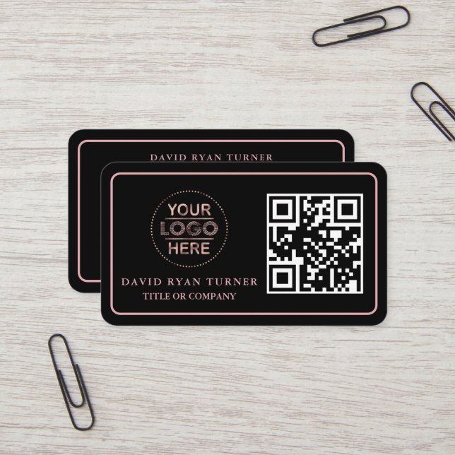 QR Code Business Logo Gold Black Professional    Card (Front/Back In Situ)