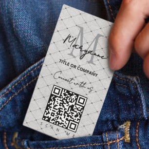 QR Code Business Logo Grey Chequered Card