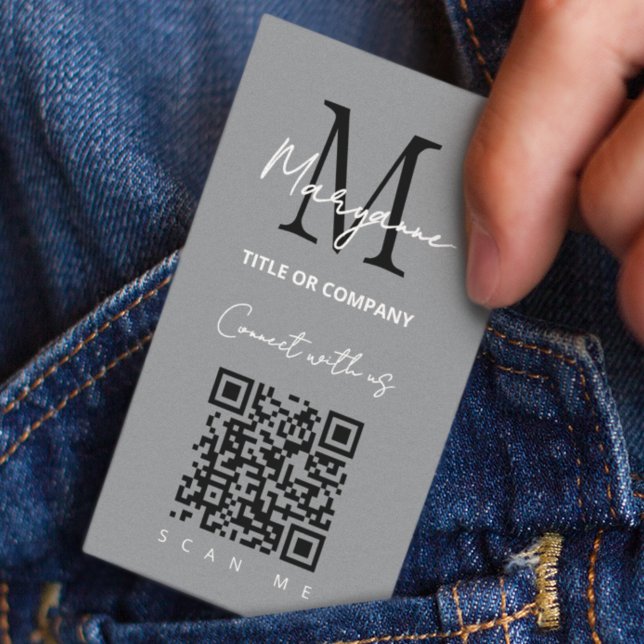 QR Code Business Logo Grey Modern Card (Creator Uploaded)