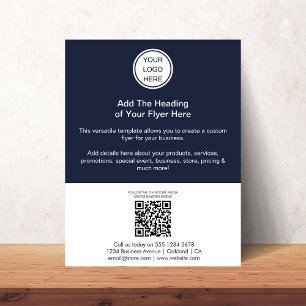 QR Code & Business Logo l Navy Blue Marketing  Flyer