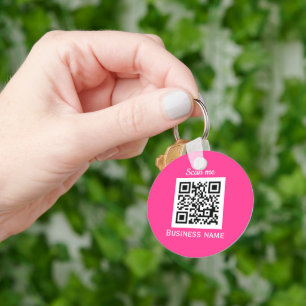 QR Code Business Logo Magenta Hot Pink Girly Key Ring