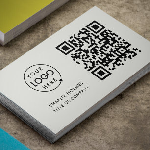 QR Code Business Logo Minimal Grey Professional Card