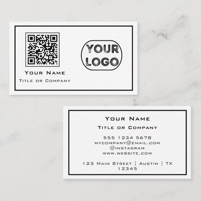 QR Code Business Logo Minimalist White Card (Front/Back)