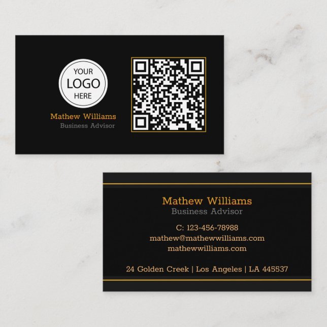 QR Code Business Logo, Modern | Black Monogram Pro Card (Front/Back)
