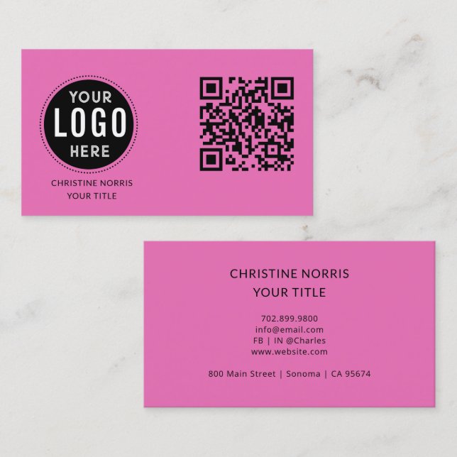 QR Code Business Logo | Modern Hot Pink Card (Front/Back)