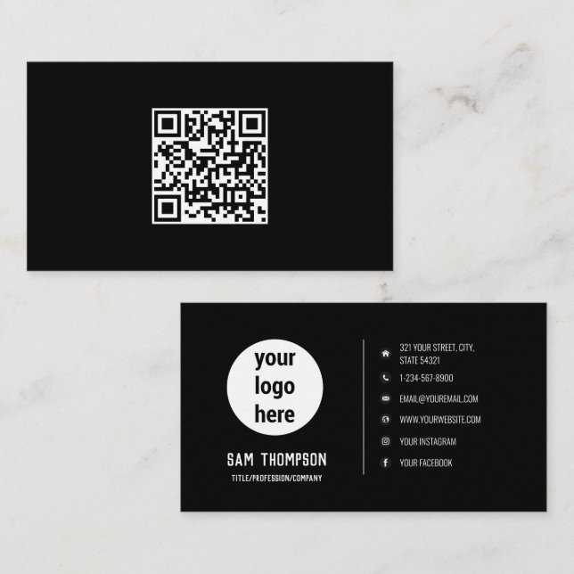 QR Code Business Logo Modern Minimal Card (Front/Back)