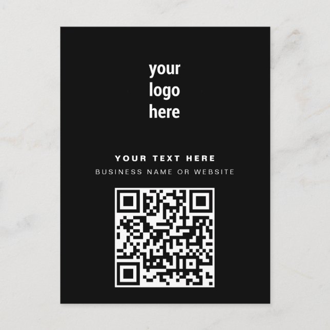 QR Code Business Logo Modern Minimalist Black  Holiday Postcard (Front)