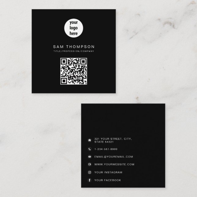 QR Code Business Logo Modern Minimalist Business  Calling Card (Front/Back)