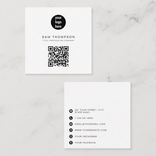 QR Code Business Logo Modern Minimalist Business  Calling Card (Front/Back)