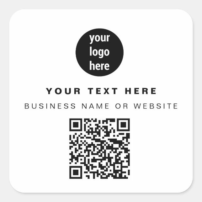 QR Code Business Logo Modern Minimalist Business  Square Sticker (Front)