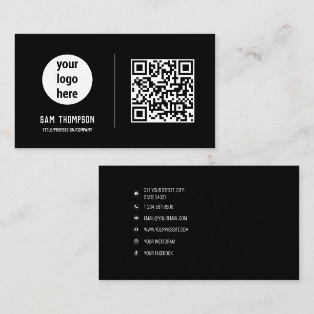 QR Code Business Logo Modern Minimalist  Card (Front/Back)