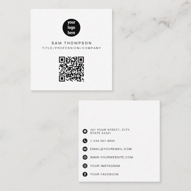 QR Code Business Logo Modern Minimalist  Square Business Card (Front/Back)