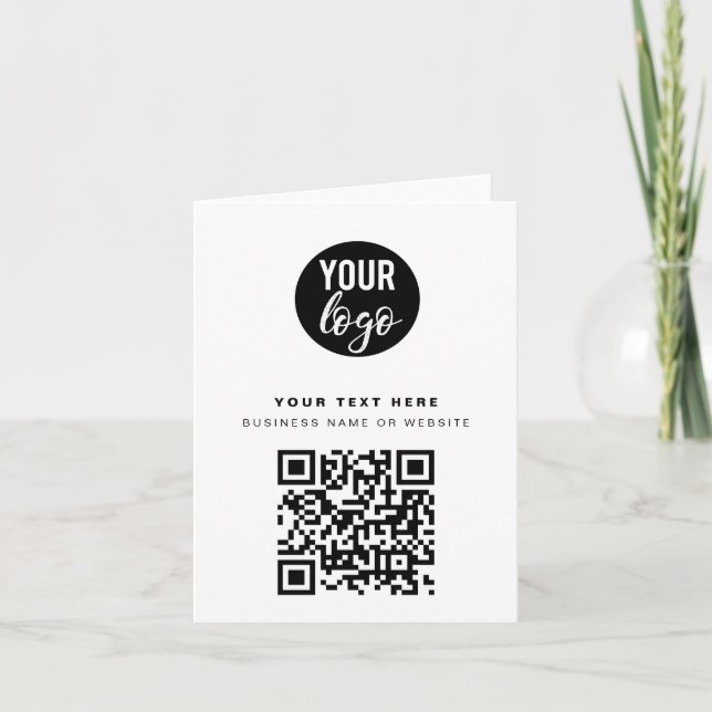 QR Code Business Logo Modern Minimalist White  Holiday Card (Front)