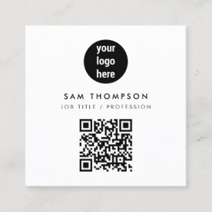 QR Code Business Logo Modern Minimalist White Square Business Card