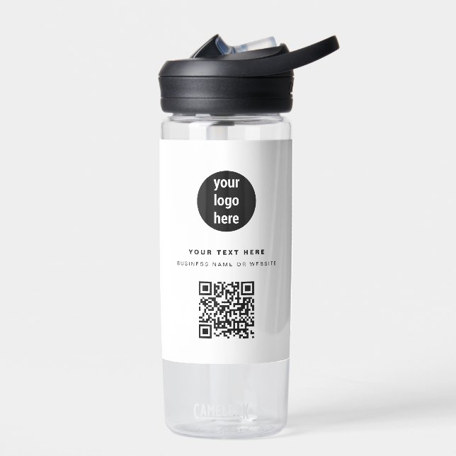 QR Code Business Logo Modern Minimalist White Water Bottle (Left)
