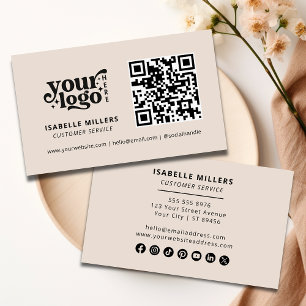 QR Code Business Logo Modern Professional Beige Business Card