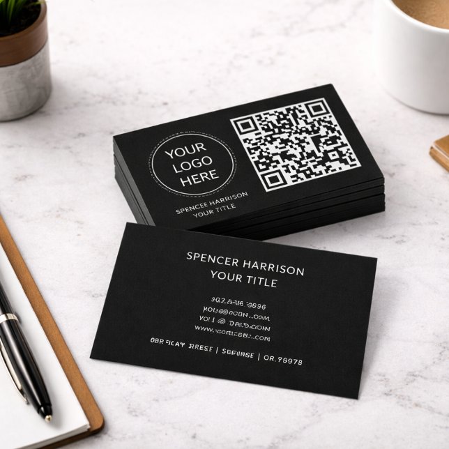 QR Code Business Logo | Modern Professional Black Card (Creator Uploaded)