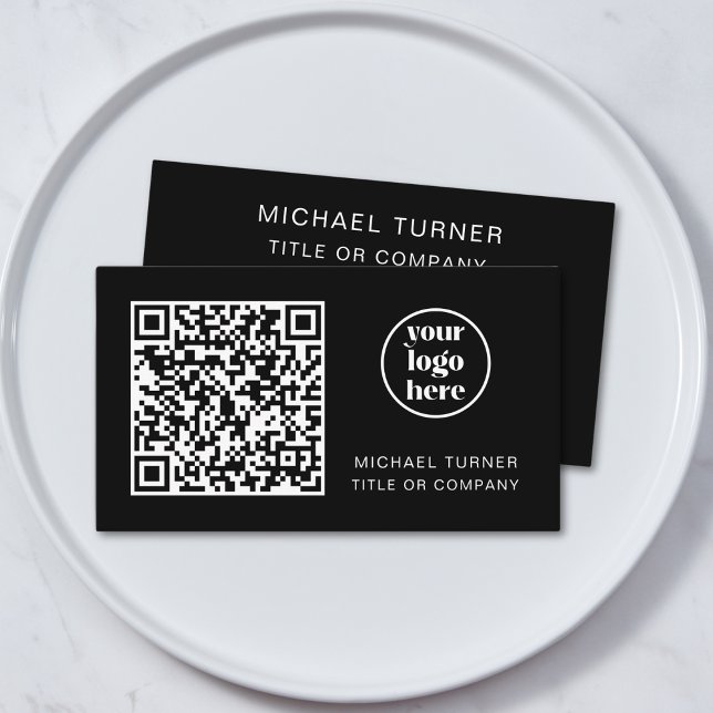 QR Code Business Logo Modern Professional Black Card (Creator Uploaded)