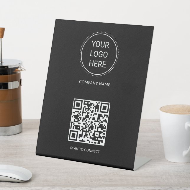 QR Code Business Logo Modern Professional Black Pedestal Sign (In SItu)