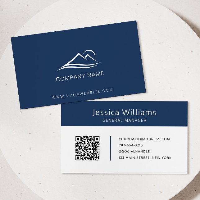 QR Code Business Logo Modern Professional Blue Business Card (Creator Uploaded)