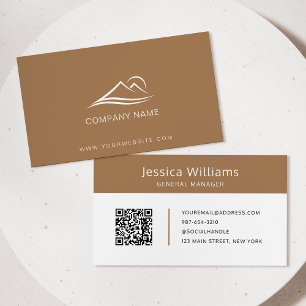 QR Code Business Logo Modern Professional Brown Card