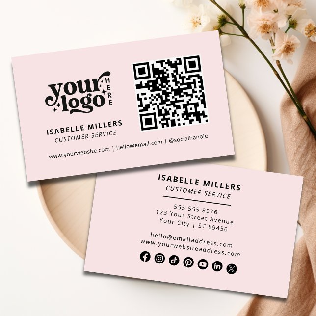 QR Code Business Logo Modern Professional Pink Business Card (Creator Uploaded)