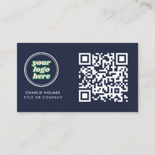 QR Code Business Logo Navy Modern Professional Business Card