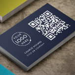 QR Code Business Logo | Navy Modern Professional Business Card<br><div class="desc">Simple custom corporate navy blue QR Code and company logo business card in a modern minimalist style. The template can easily be updated with your QR code,  logo and contact information.</div>