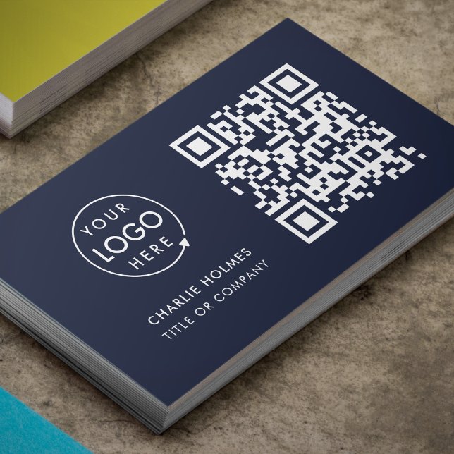QR Code Business Logo | Navy Modern Professional Business Card (Navy blue QR code business card by Guava, perfect for modern professionals and small businesses)