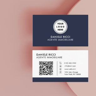QR Code Business Logo   Navy Modern Professional Business Card