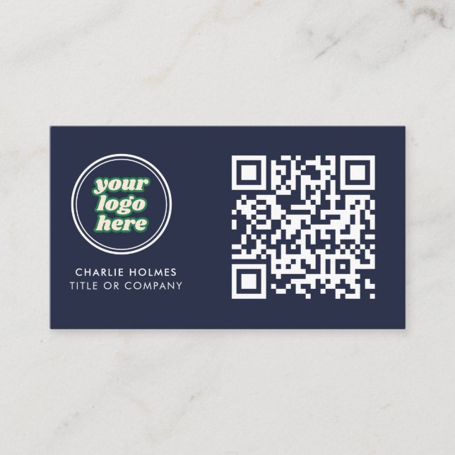 QR Code Business Logo | Navy Modern Professional Card (Front)