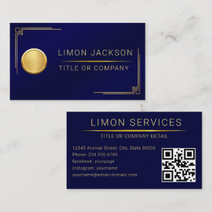 QR Code Business Logo Navy Modern Professional Card