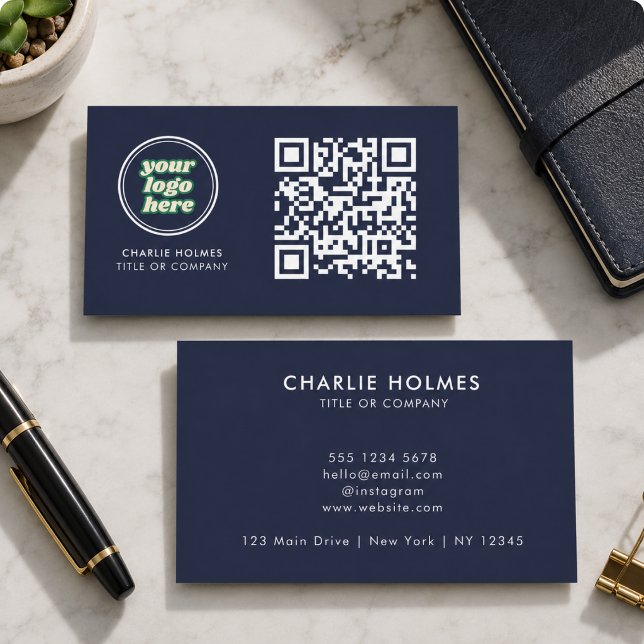 QR Code Business Logo | Navy Modern Professional Card (QR Code Business Logo | Navy Modern Professional Card)