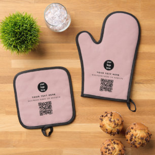 QR Code Business Logo Pink Minimalist Business Oven Mitt & Pot Holder Set