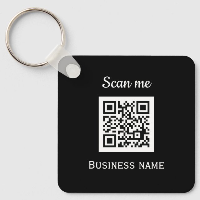 QR Code Business Logo Professional Black Modern Key Ring (Front)