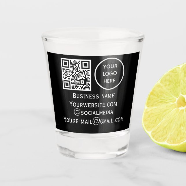 QR Code Business Logo Professional Black Modern Shot Glass (Front)