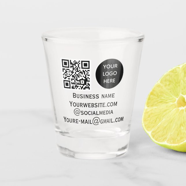 QR Code Business Logo Professional Black Modern Shot Glass (Front)