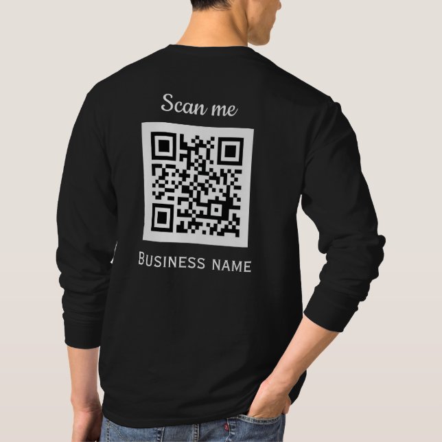 QR Code Business Logo Professional Black Modern T-Shirt (Back)