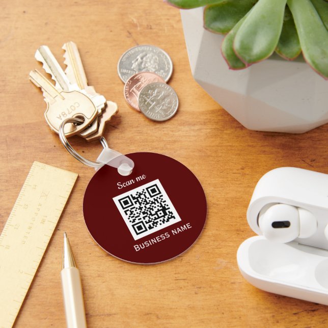QR Code Business Logo Professional Custom Burgundy Key Ring (Desk)